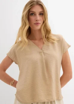 bonprix Bekleidung·Jacken & Mäntel|Blusen & Tuniken^Tunikabluse aus fließendem Viskose-Mix new beige