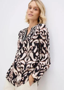 bonprix Bekleidung·Jacken & Mäntel|Nachhaltigere Materialien^Tunikabluse aus fließender Viskose schwarz/dunkelbraun/mokkabraun/kieselbeige bedruckt