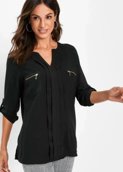 bonprix Blusen & Tuniken|Nachhaltigere Materialien^Tunikabluse aus fließender Viskose schwarz