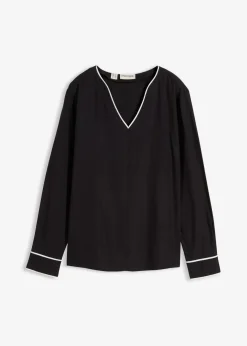 bonprix Bekleidung·Jacken & Mäntel|Blusen & Tuniken^Tunikabluse aus fließender Viskose schwarz/wollweiß