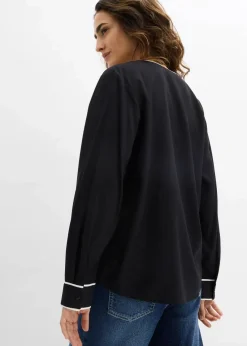 bonprix Bekleidung·Jacken & Mäntel|Blusen & Tuniken^Tunikabluse aus fließender Viskose schwarz/wollweiß