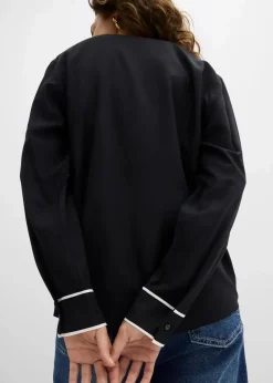 bonprix Bekleidung·Jacken & Mäntel|Blusen & Tuniken^Tunikabluse aus fließender Viskose schwarz/wollweiß