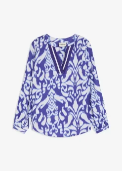 bonprix Blusen & Tuniken|Nachhaltigere Materialien^Tunikabluse aus fließender Viskose blau/weiß/hellblau bedruckt