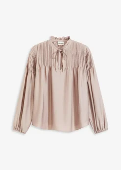 bonprix Blusen & Tuniken|Bekleidung·Jacken & Mäntel^Tunikabluse aus glänzendem Satin mit Biesen naturstein