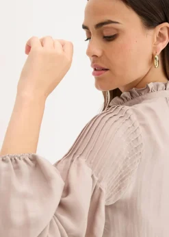 bonprix Blusen & Tuniken|Bekleidung·Jacken & Mäntel^Tunikabluse aus glänzendem Satin mit Biesen naturstein