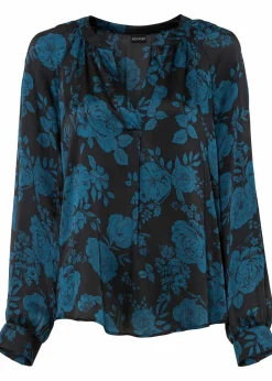 bonprix Bekleidung·Jacken & Mäntel|Blusen & Tuniken^Tunikabluse aus leichtem Crêpe schwarz/blaupetrol floral