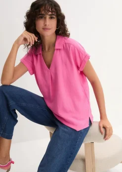 bonprix Bekleidung·Jacken & Mäntel|Blusen & Tuniken^Tunikabluse aus luftigem Leinen-Mix flamingopink