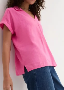 bonprix Bekleidung·Jacken & Mäntel|Blusen & Tuniken^Tunikabluse aus luftigem Leinen-Mix flamingopink