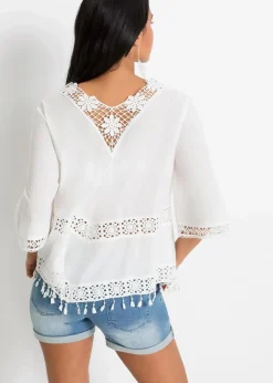 bonprix Bekleidung·Jacken & Mäntel|Blusen & Tuniken^Tunikabluse aus reiner Baumwolle wollweiß