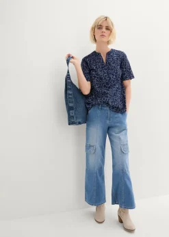 bonprix Blusen & Tuniken^Tunikabluse aus reiner Baumwolle dunkelblau/perlblau floral