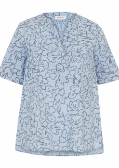 bonprix Blusen & Tuniken^Tunikabluse aus reiner Baumwolle perlblau/dunkelblau floral
