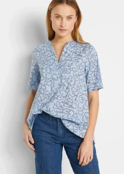 bonprix Blusen & Tuniken^Tunikabluse aus reiner Baumwolle perlblau/dunkelblau floral