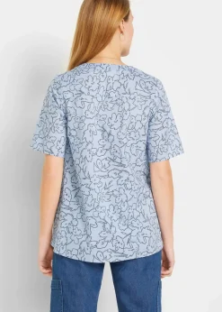 bonprix Blusen & Tuniken^Tunikabluse aus reiner Baumwolle perlblau/dunkelblau floral