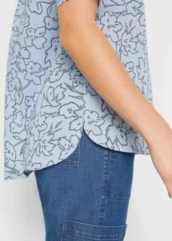 bonprix Blusen & Tuniken^Tunikabluse aus reiner Baumwolle perlblau/dunkelblau floral