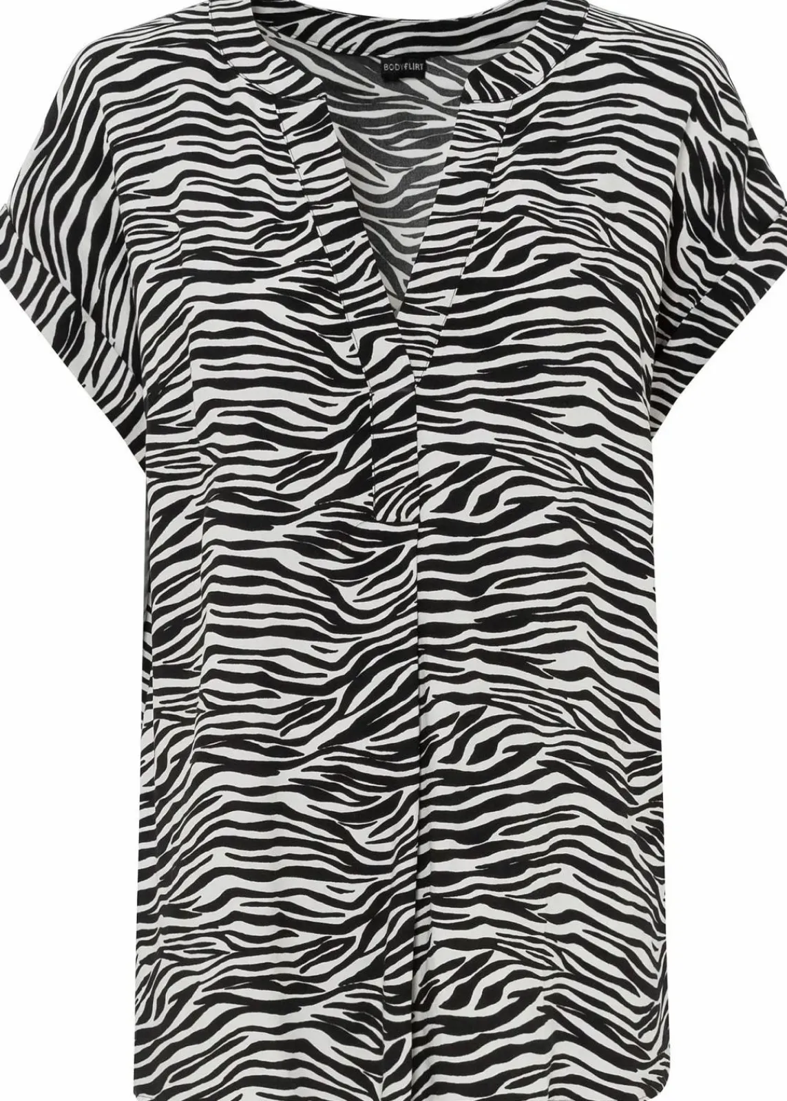 bonprix Blusen & Tuniken|Nachhaltigere Materialien^Tunikabluse aus reiner Viskose schwarz/wollweiß zebra bedruckt