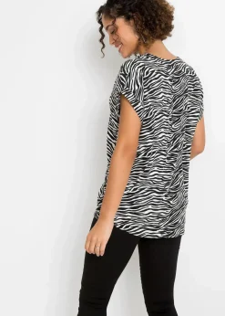 bonprix Blusen & Tuniken|Nachhaltigere Materialien^Tunikabluse aus reiner Viskose schwarz/wollweiß zebra bedruckt
