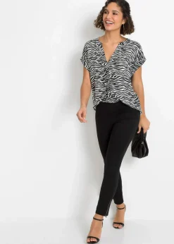 bonprix Blusen & Tuniken|Nachhaltigere Materialien^Tunikabluse aus reiner Viskose schwarz/wollweiß zebra bedruckt