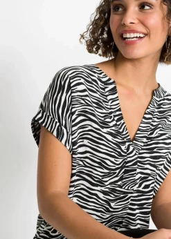 bonprix Blusen & Tuniken|Nachhaltigere Materialien^Tunikabluse aus reiner Viskose schwarz/wollweiß zebra bedruckt