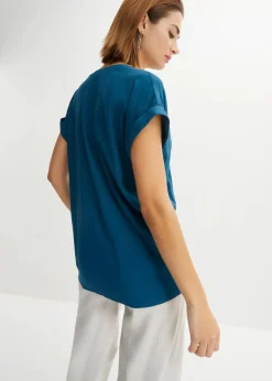 bonprix Blusen & Tuniken|Nachhaltigere Materialien^Tunikabluse aus reiner Viskose blaupetrol
