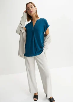bonprix Blusen & Tuniken|Nachhaltigere Materialien^Tunikabluse aus reiner Viskose blaupetrol