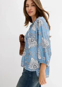 bonprix Bekleidung·Jacken & Mäntel|Blusen & Tuniken^Tunikabluse aus softem Viskose-Mix wellenblau bedruckt
