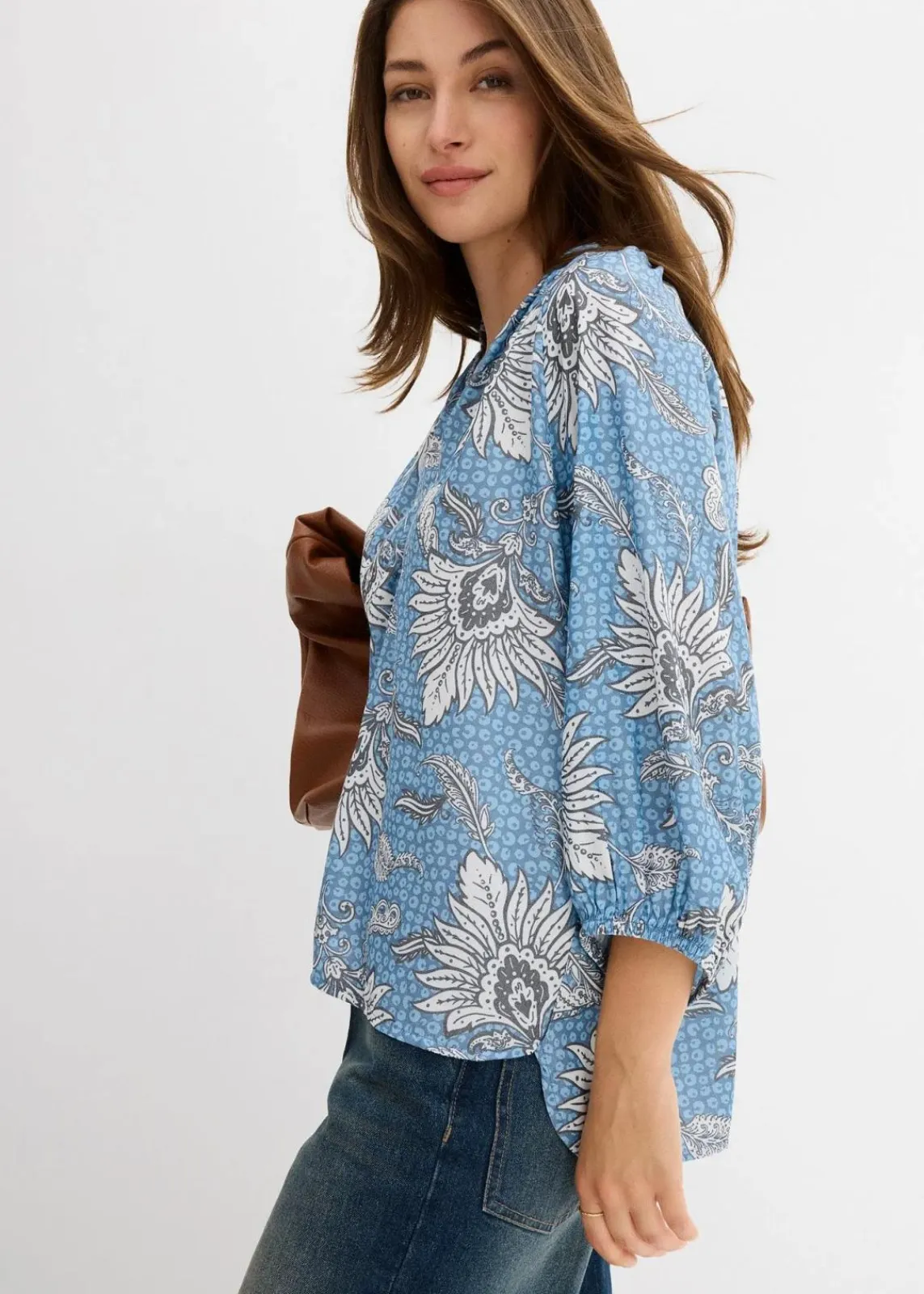bonprix Bekleidung·Jacken & Mäntel|Blusen & Tuniken^Tunikabluse aus softem Viskose-Mix wellenblau bedruckt