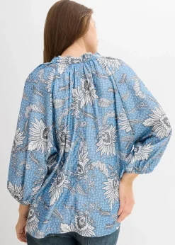 bonprix Bekleidung·Jacken & Mäntel|Blusen & Tuniken^Tunikabluse aus softem Viskose-Mix wellenblau bedruckt