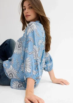 bonprix Bekleidung·Jacken & Mäntel|Blusen & Tuniken^Tunikabluse aus softem Viskose-Mix wellenblau bedruckt