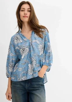 bonprix Bekleidung·Jacken & Mäntel|Blusen & Tuniken^Tunikabluse aus softem Viskose-Mix wellenblau bedruckt