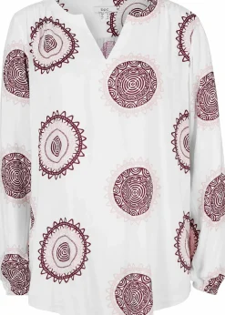 bonprix Bekleidung·Jacken & Mäntel|Blusen & Tuniken^Tunikabluse aus softer Viskose weiß/ahornrot bedruckt