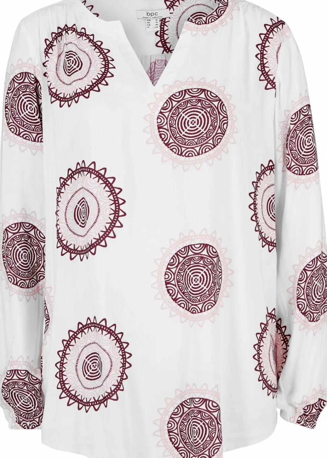 bonprix Bekleidung·Jacken & Mäntel|Blusen & Tuniken^Tunikabluse aus softer Viskose weiß/ahornrot bedruckt