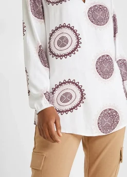 bonprix Bekleidung·Jacken & Mäntel|Blusen & Tuniken^Tunikabluse aus softer Viskose weiß/ahornrot bedruckt