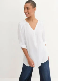 bonprix Blusen & Tuniken|Nachhaltigere Materialien^Tunikabluse aus softer Viskose weiß