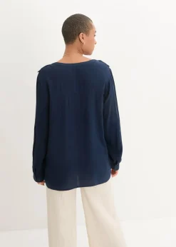 bonprix Blusen & Tuniken|Nachhaltigere Materialien^Tunikabluse aus softer Viskose dunkelblau