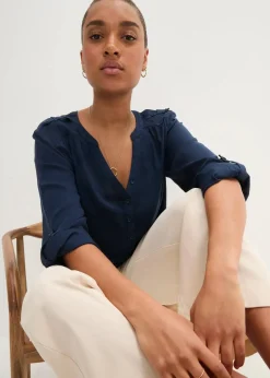 bonprix Blusen & Tuniken|Nachhaltigere Materialien^Tunikabluse aus softer Viskose dunkelblau