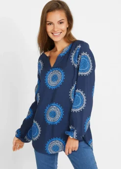 bonprix Blusen & Tuniken|Bekleidung·Jacken & Mäntel^Tunikabluse aus softer Viskose dunkelblau bedruckt