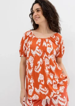 bonprix Bekleidung·Jacken & Mäntel|Zweiteiler & Sets^Tunikabluse aus softer Viskose zimtrot /wollweiß bedruckt