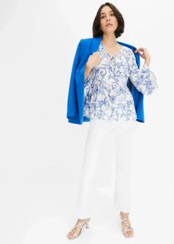 bonprix Bekleidung·Jacken & Mäntel|Blusen & Tuniken^Tunikabluse aus strukturierter Viskose weiß/blau floral