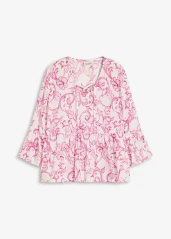 bonprix Nachhaltigere Materialien|Blusen & Tuniken^Tunikabluse aus strukturierter Viskose weiß/pink floral