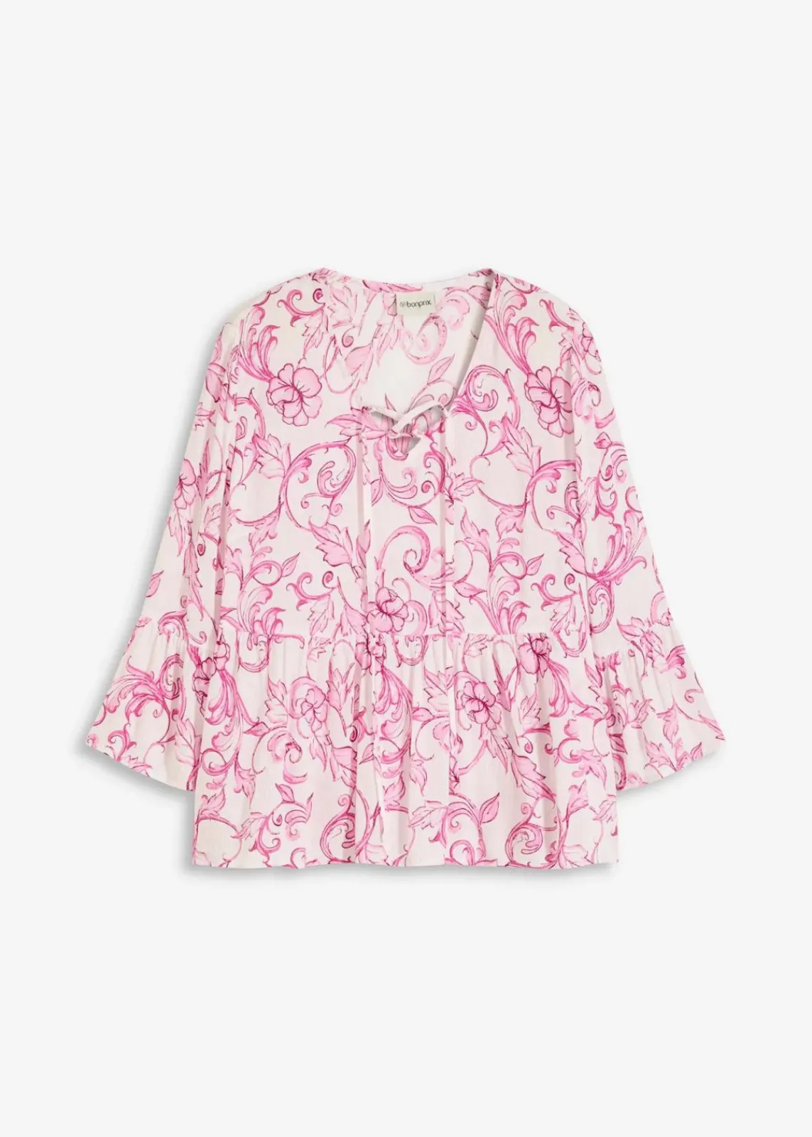 bonprix Nachhaltigere Materialien|Blusen & Tuniken^Tunikabluse aus strukturierter Viskose weiß/pink floral
