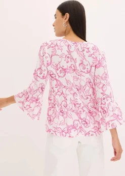 bonprix Nachhaltigere Materialien|Blusen & Tuniken^Tunikabluse aus strukturierter Viskose weiß/pink floral