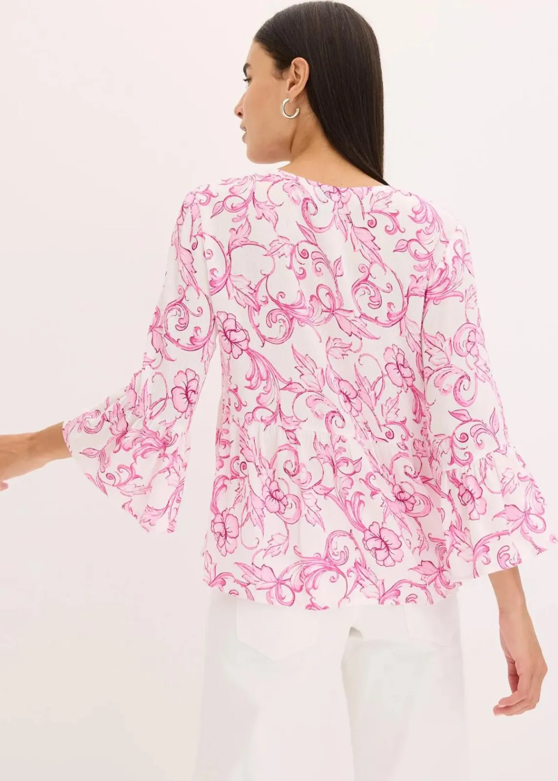 bonprix Nachhaltigere Materialien|Blusen & Tuniken^Tunikabluse aus strukturierter Viskose weiß/pink floral