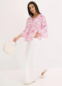 bonprix Nachhaltigere Materialien|Blusen & Tuniken^Tunikabluse aus strukturierter Viskose weiß/pink floral