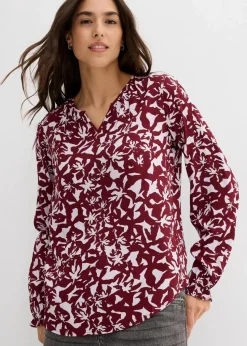 bonprix Bekleidung·Jacken & Mäntel|Blusen & Tuniken^Tunikabluse aus Viskose rubinrot/helllila geblümt