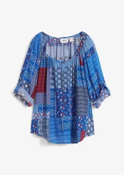 bonprix Bekleidung·Jacken & Mäntel|Blusen & Tuniken^Tunikabluse, Crincle, Langarm enzian floral