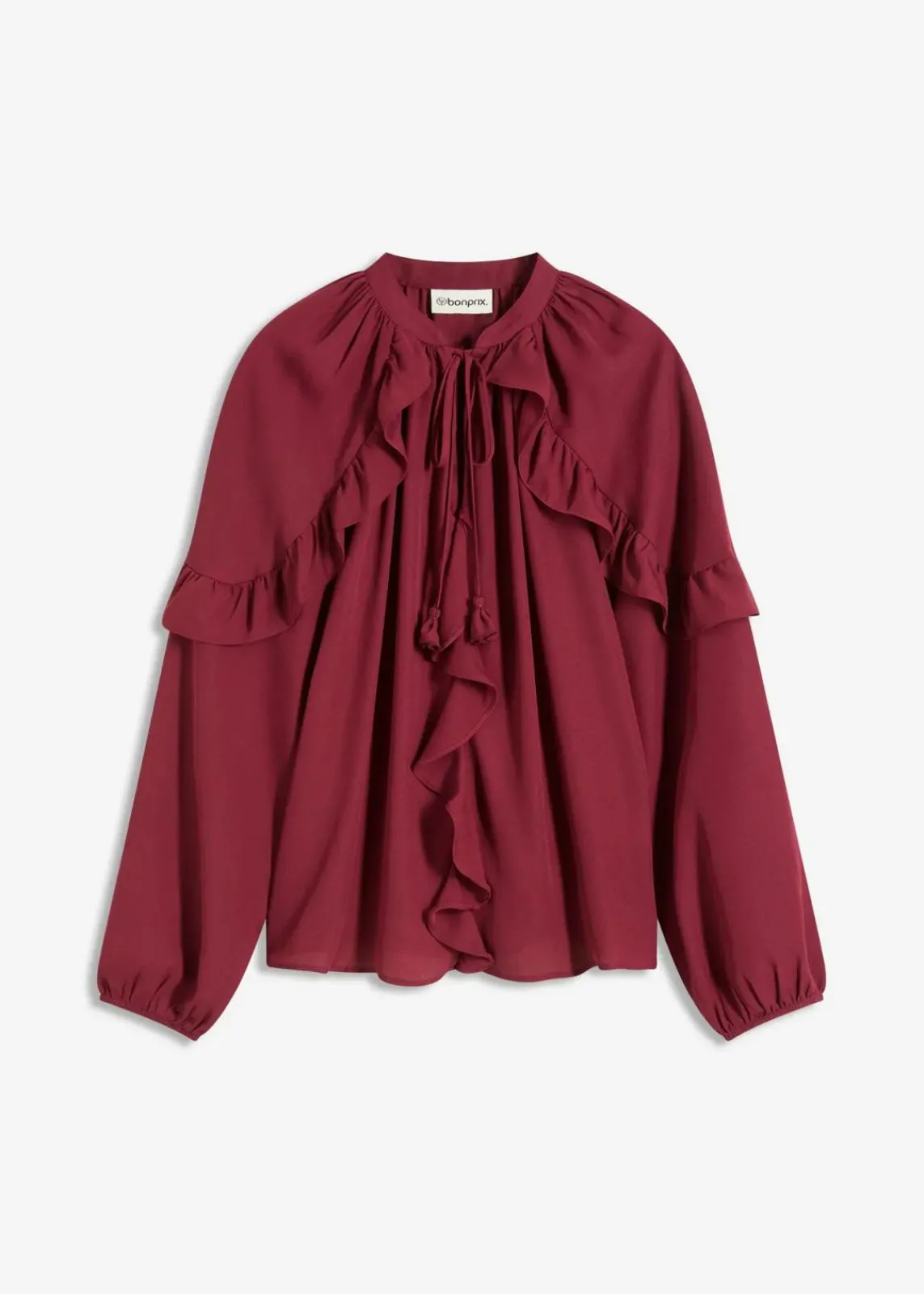 bonprix Bekleidung·Jacken & Mäntel|Blusen & Tuniken^Tunikabluse mit Volants rhododendronrot