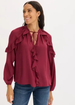 bonprix Bekleidung·Jacken & Mäntel|Blusen & Tuniken^Tunikabluse mit Volants rhododendronrot