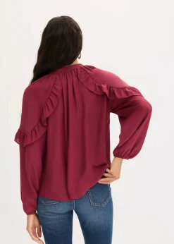 bonprix Bekleidung·Jacken & Mäntel|Blusen & Tuniken^Tunikabluse mit Volants rhododendronrot