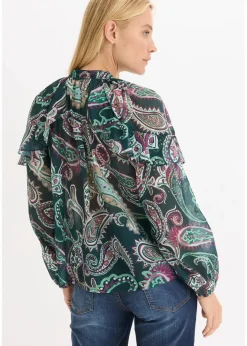 bonprix Bekleidung·Jacken & Mäntel|Blusen & Tuniken^Tunikabluse mit Volants tiefgrün paisley