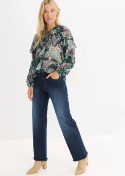 bonprix Bekleidung·Jacken & Mäntel|Blusen & Tuniken^Tunikabluse mit Volants tiefgrün paisley